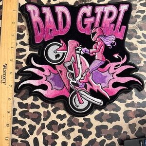 PATCH Bad Girl Wheeley Biker Pink and Purple Large Motorcycle Patch